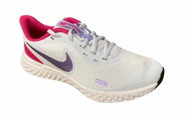 Nike scarpa da corsa da ragazza Revolution 5 GS BQ5671-018 grigio-viola Beachfront Run Non Marking Outsole