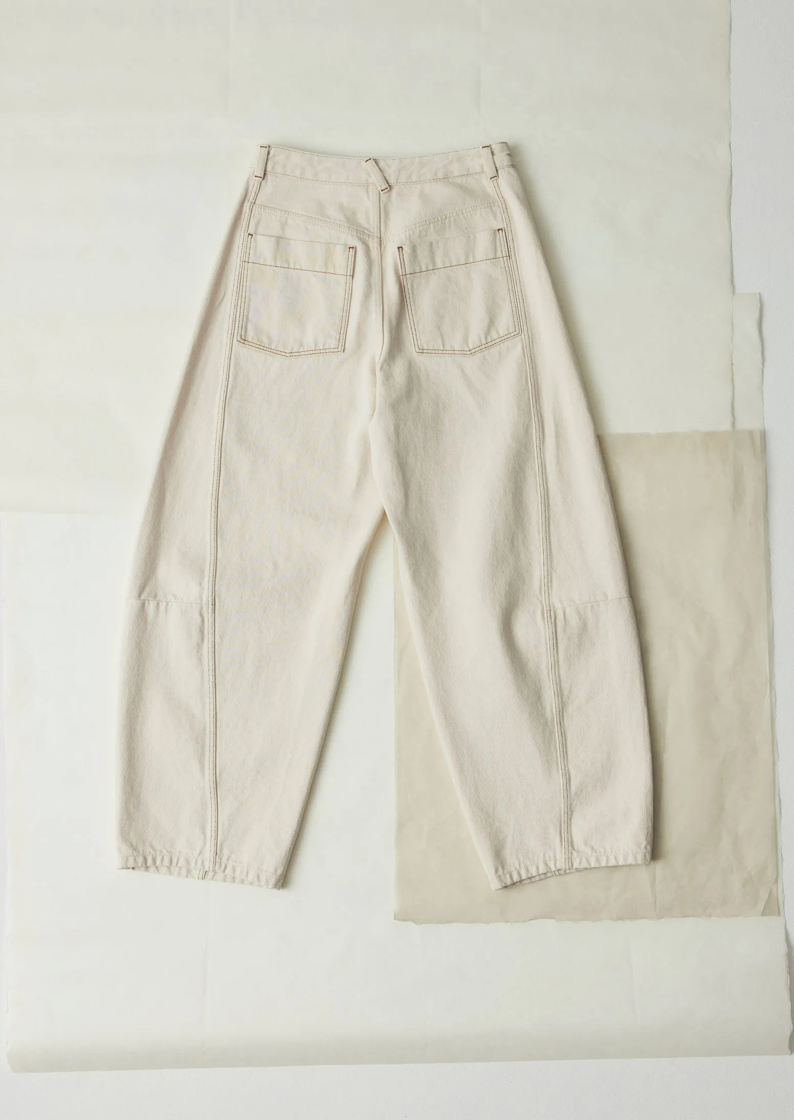 Sculptural Seamed Denim Pants | Ecru Freedom Fit Stain Resistant Weave