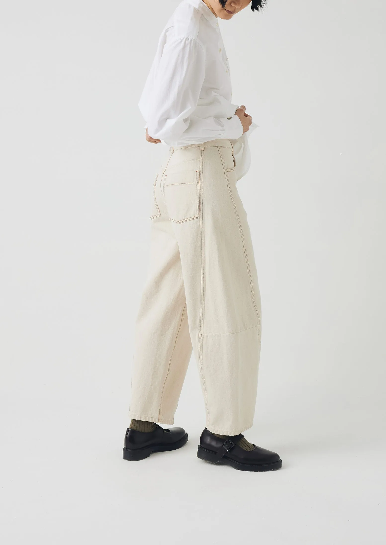 Premium Look Day Wear Sculptural Seamed Denim Pants | Ecru