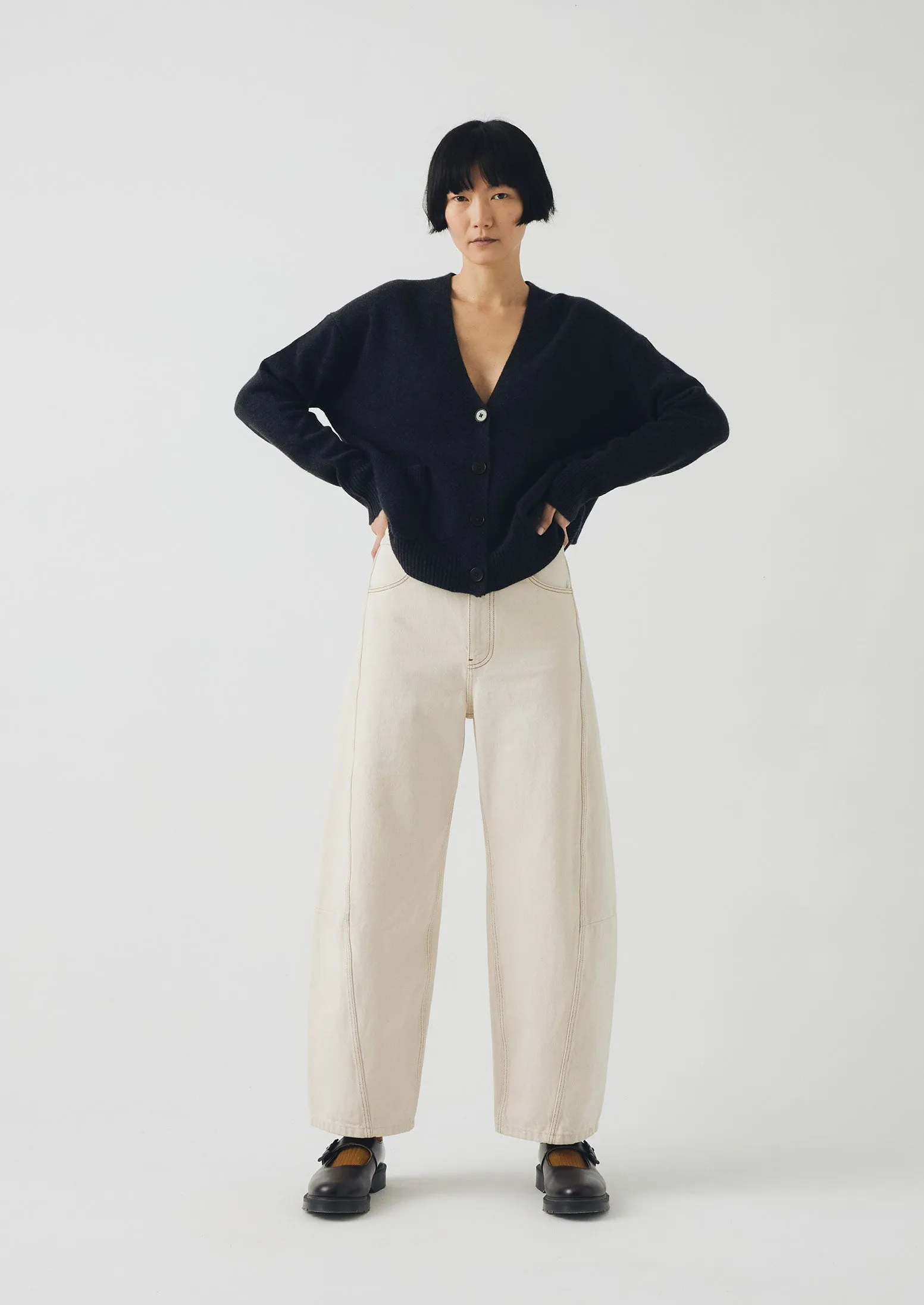 Sculptural Seamed Denim Pants | Ecru Lightweight Fabric