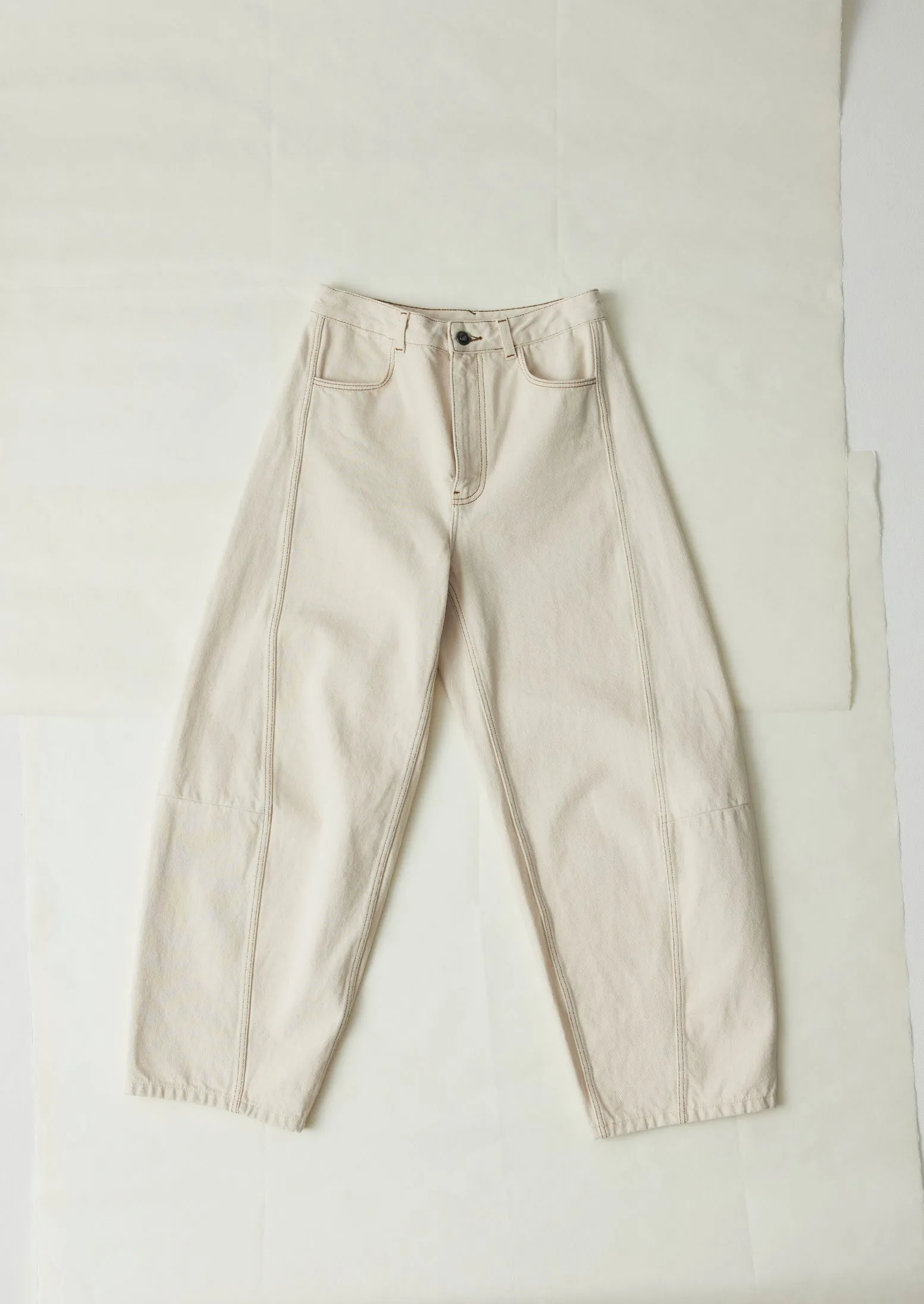 Day Ready Flowy legs Sculptural Seamed Denim Pants | Ecru