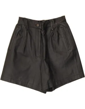 VINTAGE Womens High Waist Leather Shorts UK 10 Small W25  Black Leather Sport Layer