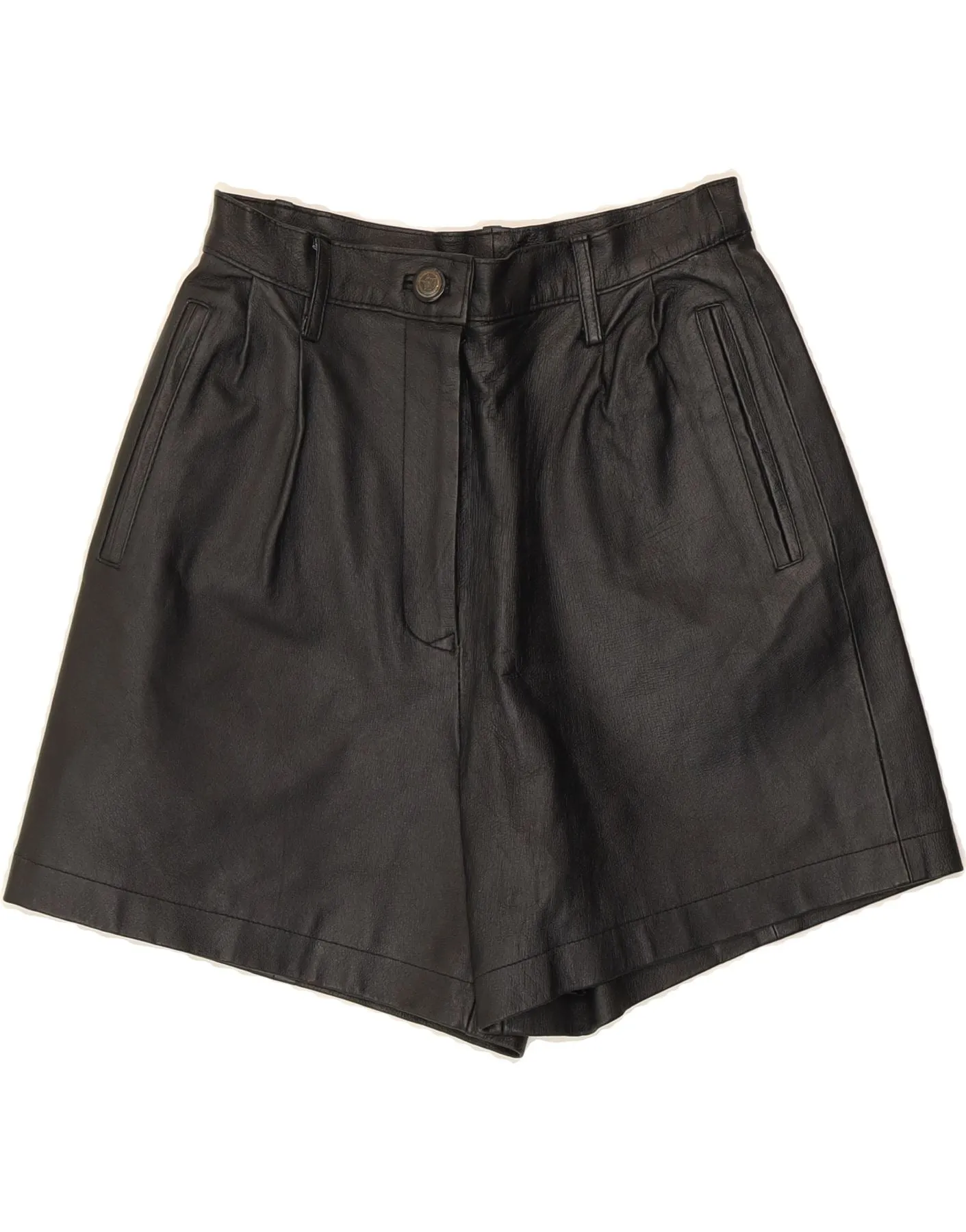 VINTAGE Womens High Waist Leather Shorts UK 10 Small W25  Black Leather Sport Layer