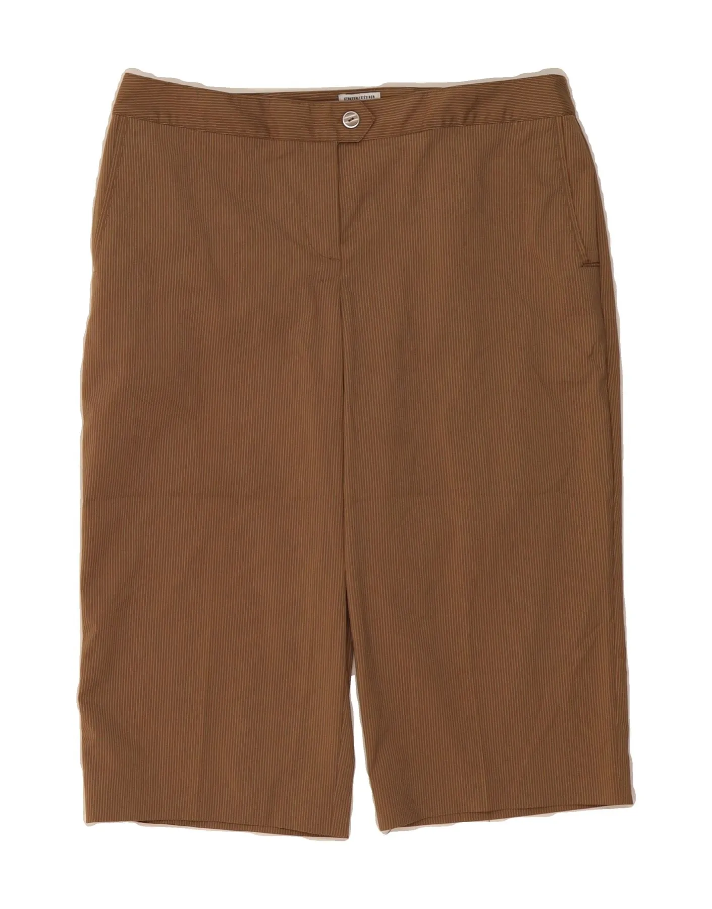 IZOD Womens Bermuda Shorts US 10 Large W34  Brown Pinstripe Polyester Quick Release Fasteners