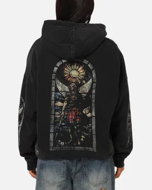 Saint Morta Kingdomcome Boxy Zip Hoodie Black rhinestone accents
