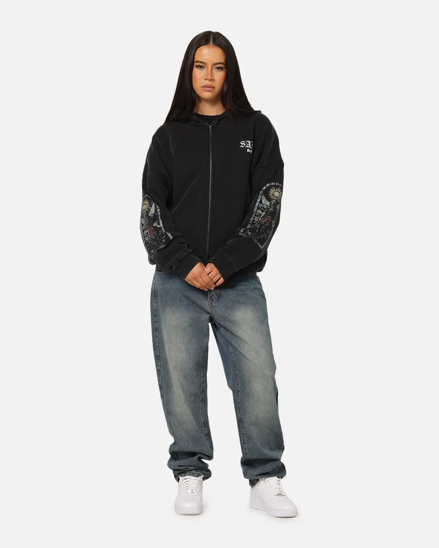Textured Weave Collectible Saint Morta Kingdomcome Boxy Zip Hoodie Black