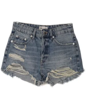 ZARA Womens Distressed Denim Shorts EU 34 2XS W24 Blue Comfortable Stretch