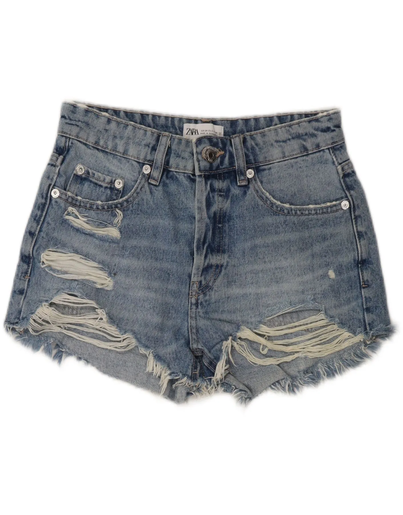 ZARA Womens Distressed Denim Shorts EU 34 2XS W24 Blue Comfortable Stretch