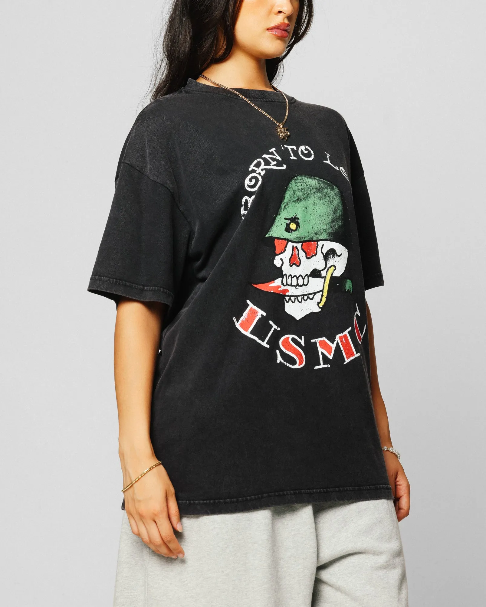 Anti microbial coating High Density Weave Ed Hardy Born To Lose T-Shirt Black Acidwash