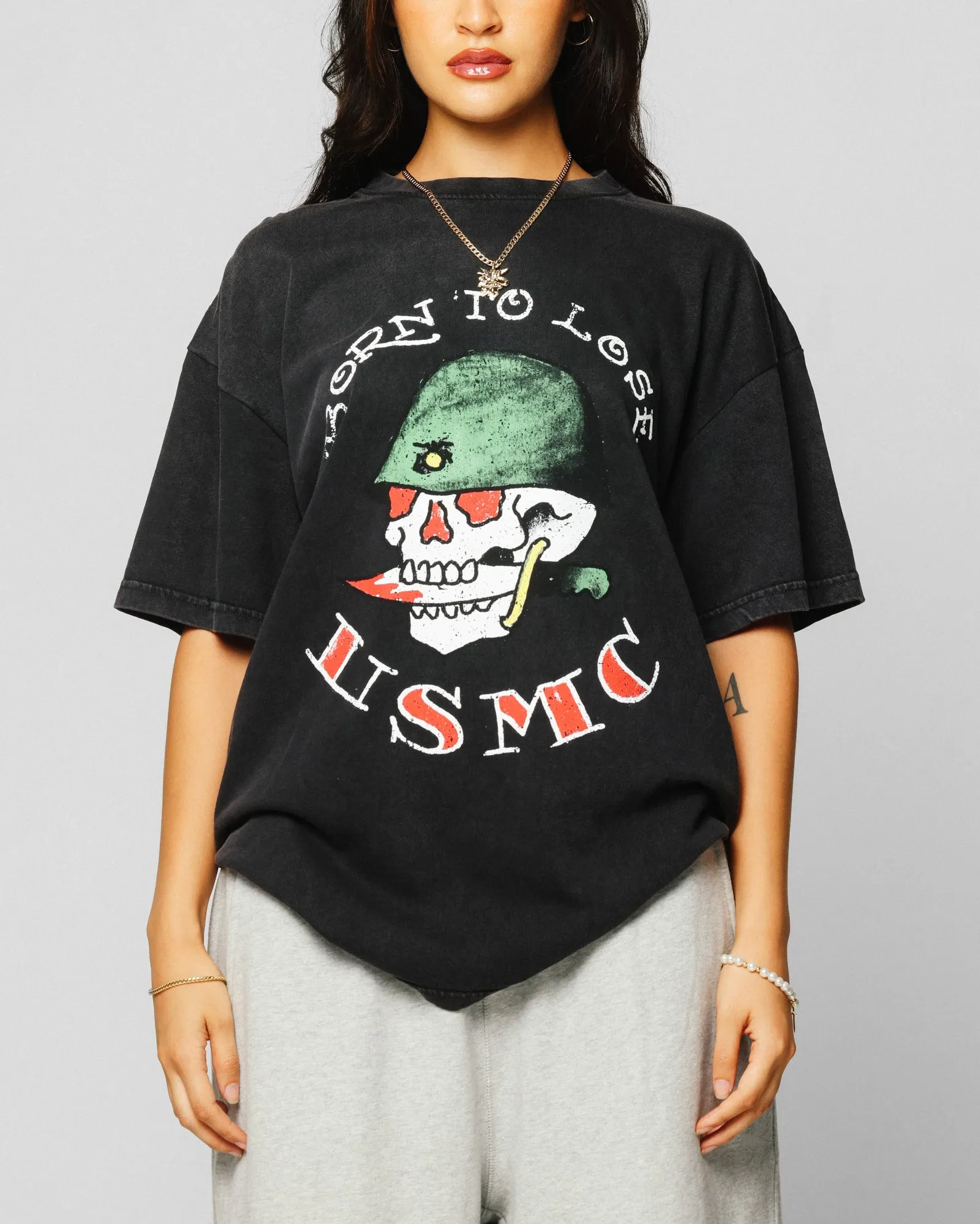 Ed Hardy Born To Lose T-Shirt Black Acidwash Regular Fit