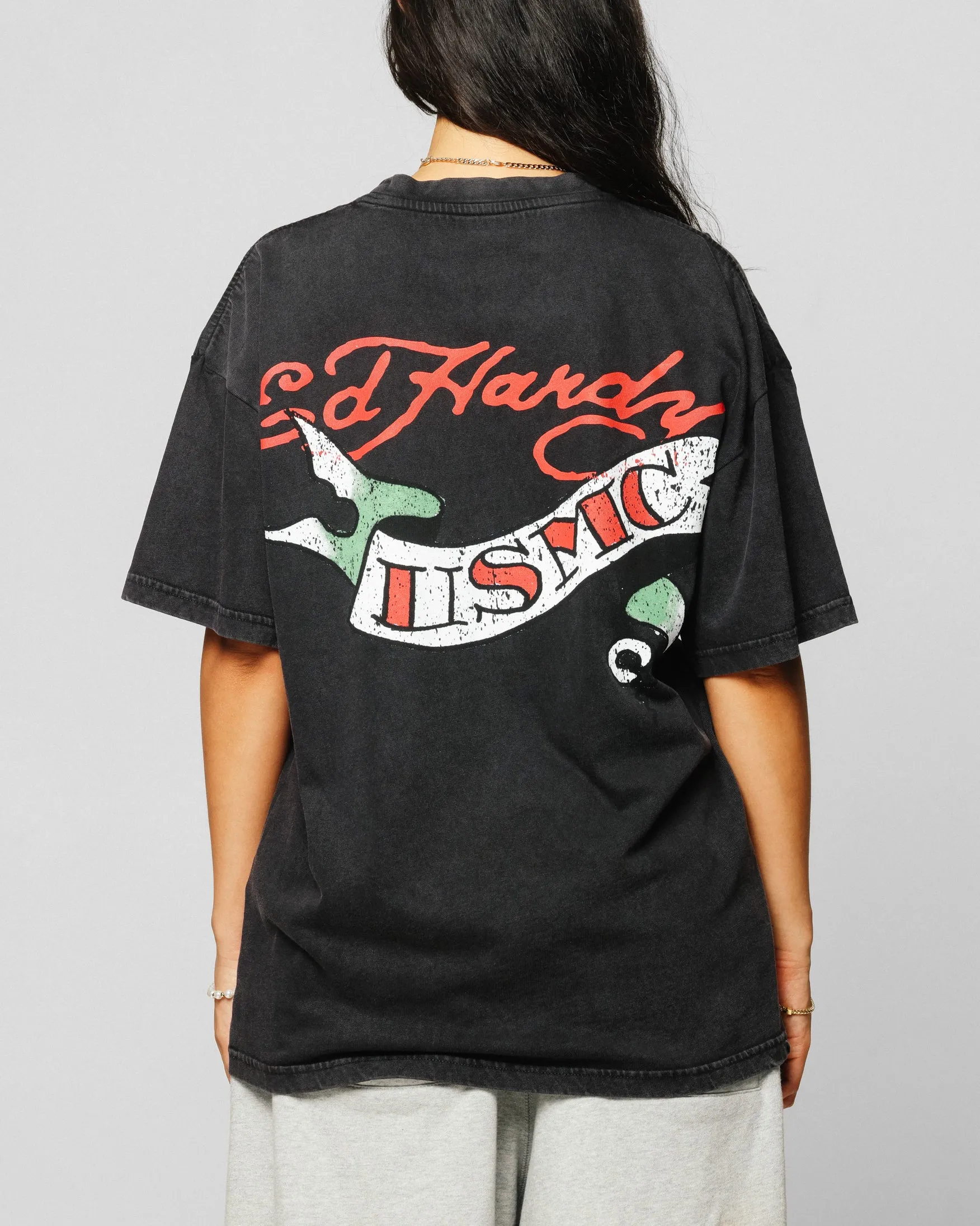 Ed Hardy Born To Lose T-Shirt Black Acidwash Urban Fashion Look Modern Design