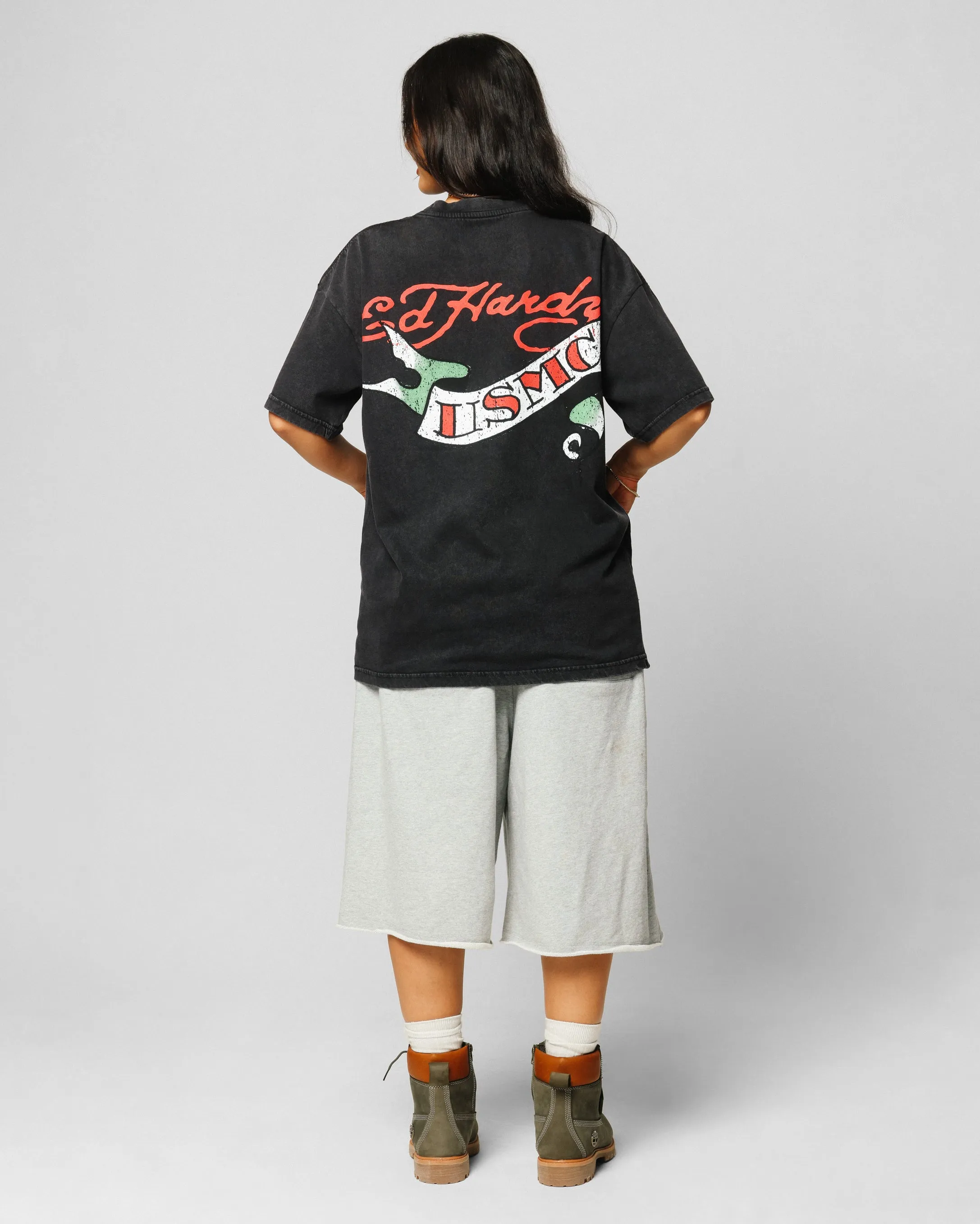 Ed Hardy Born To Lose T-Shirt Black Acidwash Casual Style Wear