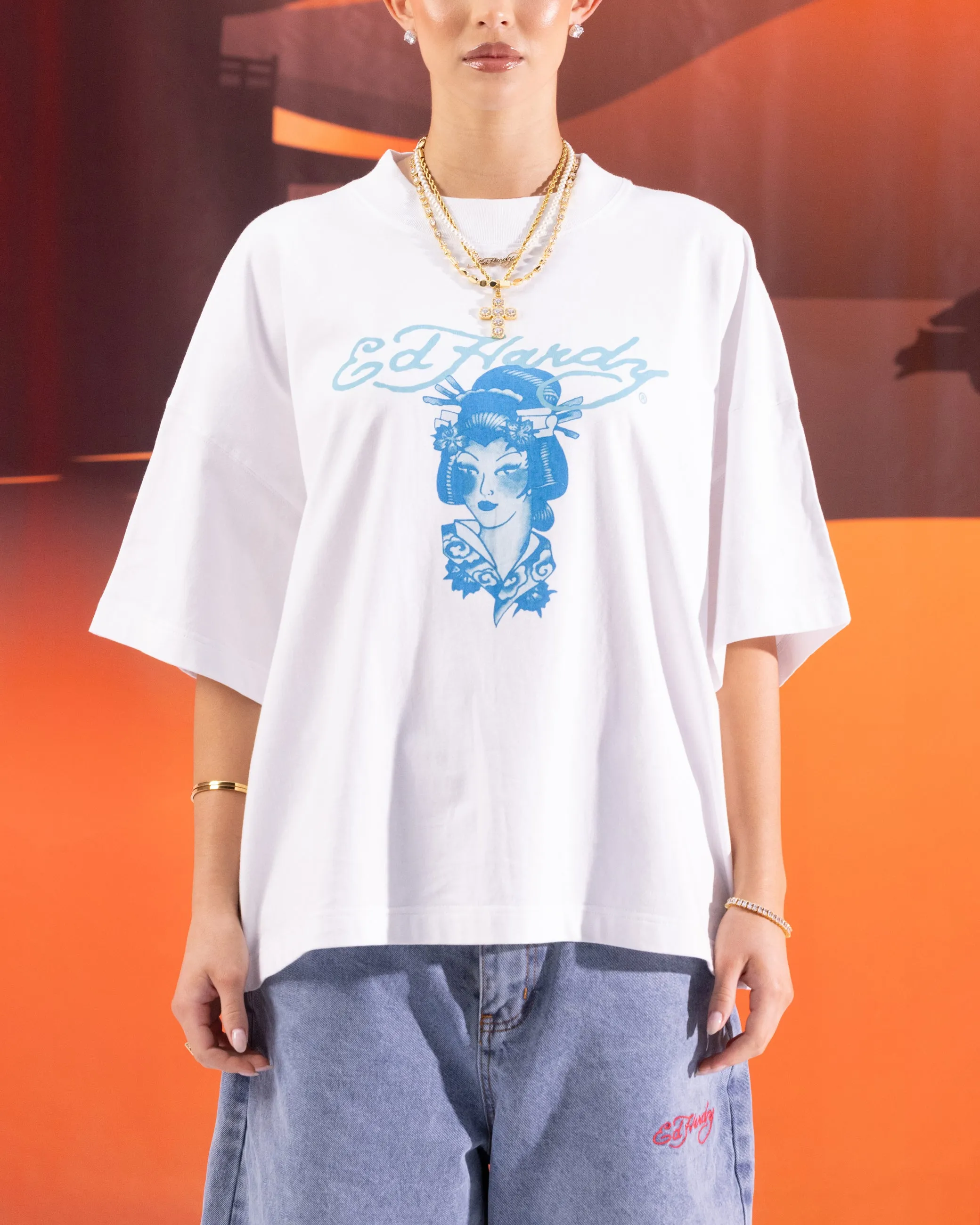 Ed Hardy Geisha T-Shirt Off White Spring Freshness Chic Comfort