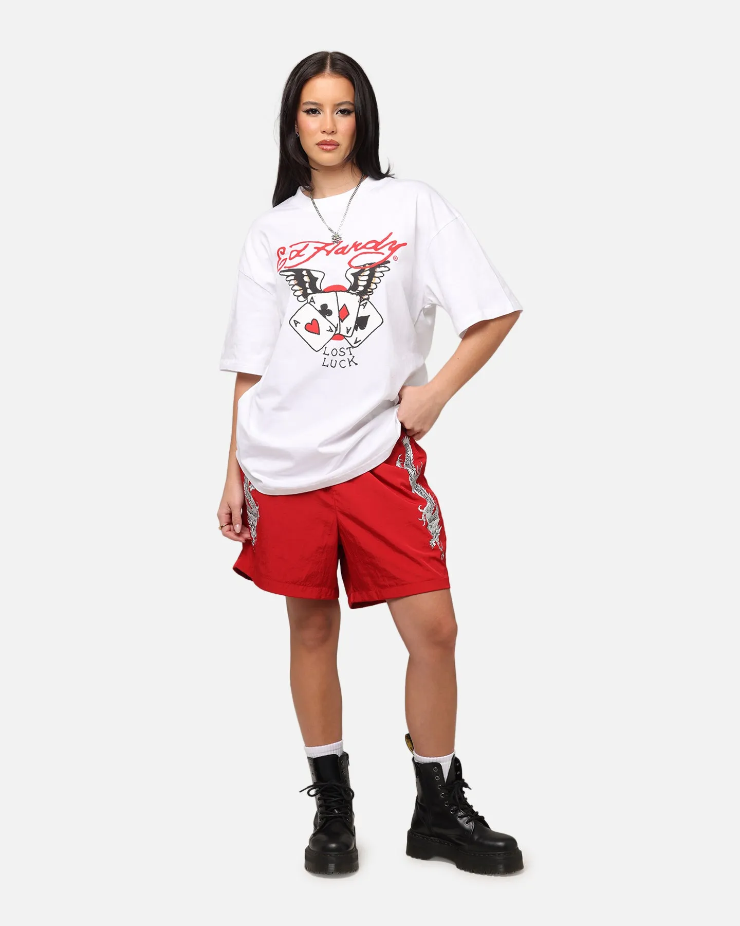 Oversized Fit Ed Hardy Lost Luck T-Shirt White