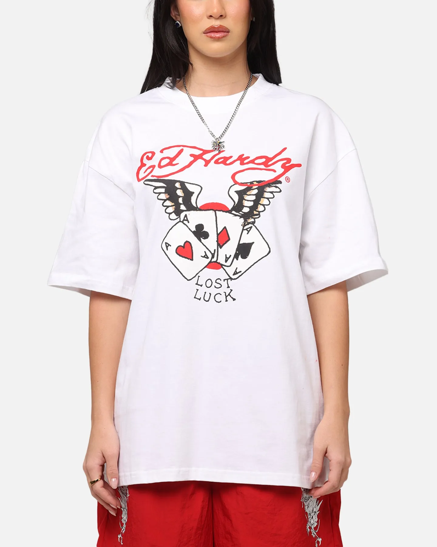 Anti Static Finish Comfy Look Ed Hardy Lost Luck T-Shirt White