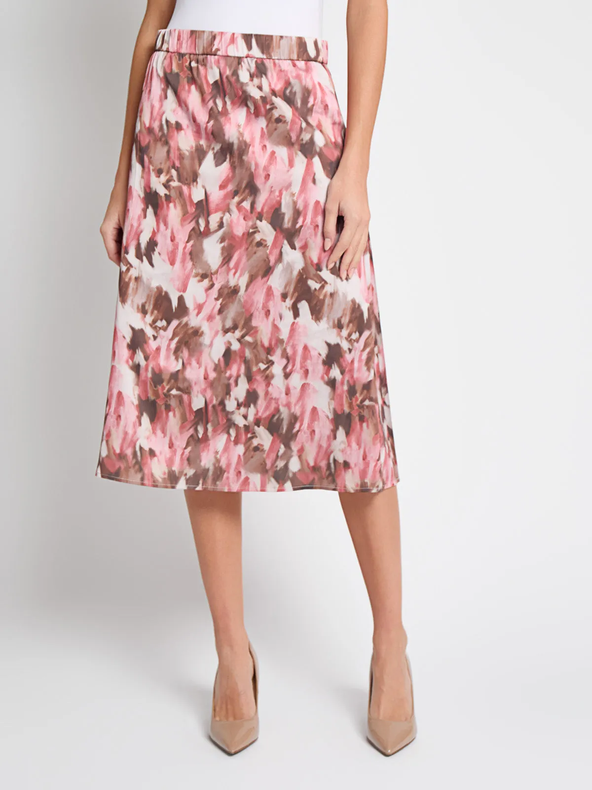 Resale Value Printed Crepe de Chine Pull-On Midi Skirt - True Fit
