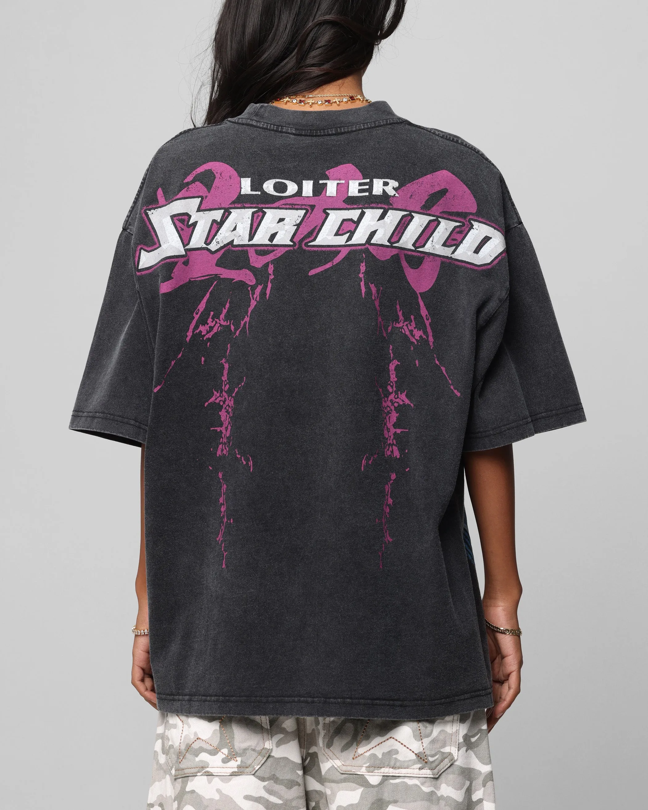 Durable Style UltraSoftBrushedInterior Loiter Midnight Widow Vintage T-Shirt Washed Black