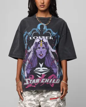 Loiter Midnight Widow Vintage T-Shirt Washed Black Trendy Look Self Fabric Tape