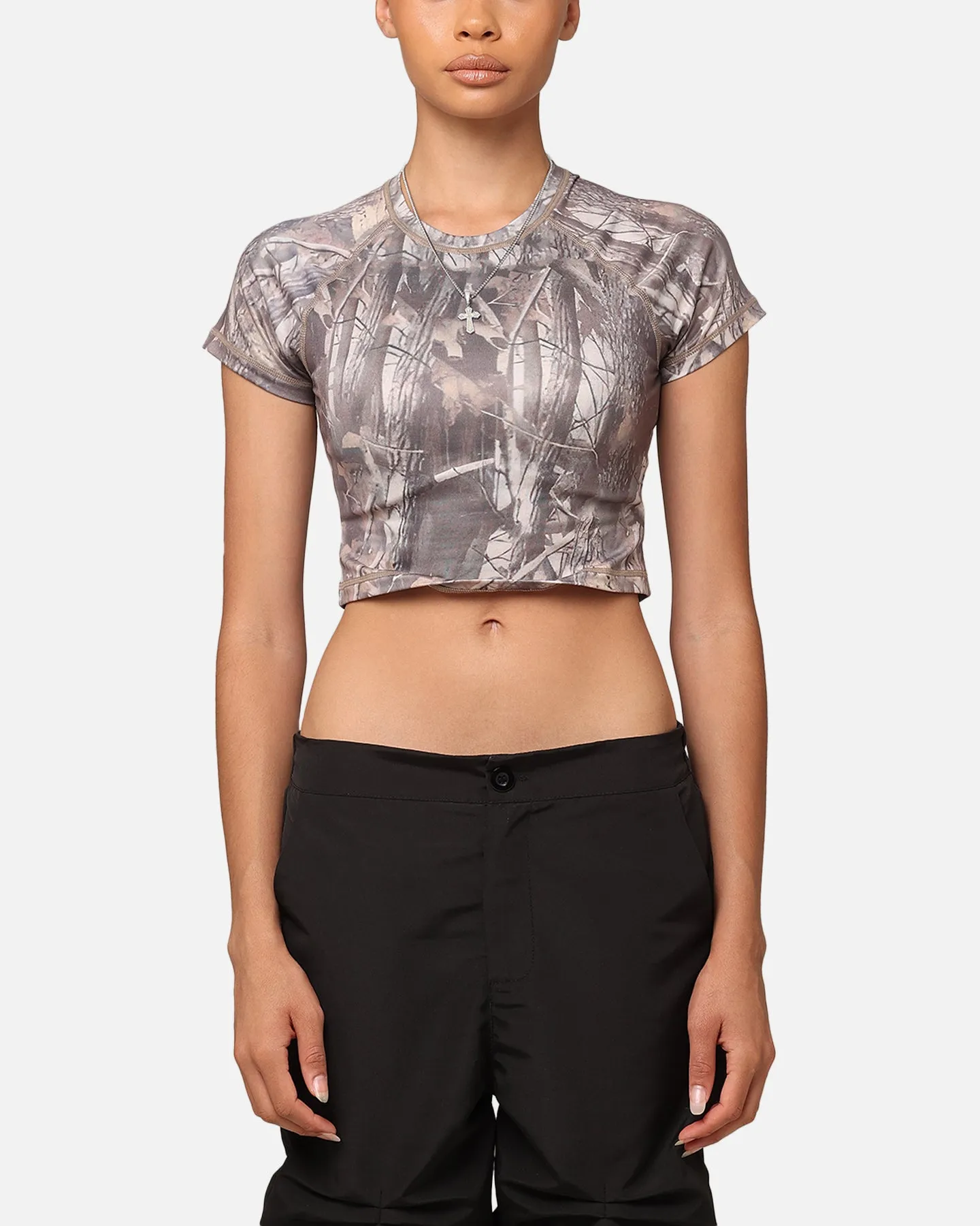XXIII Women's Boiler Room Crop T-Shirt Hunter Camo Minimalist Stitching