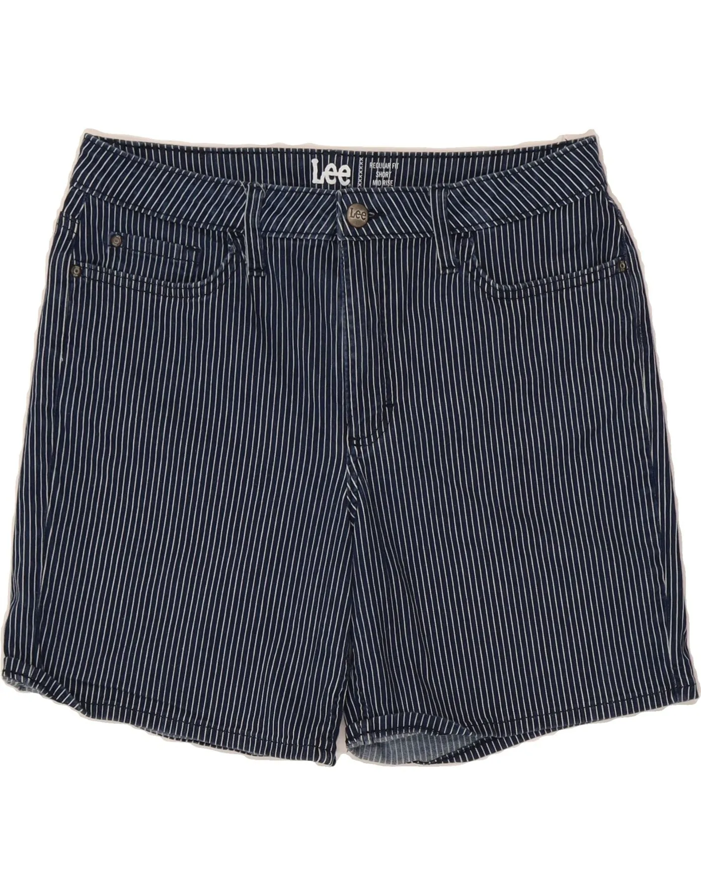 mix and match LEE Womens High Rise Denim Shorts US 14 XL W34  Navy Blue Striped Cotton