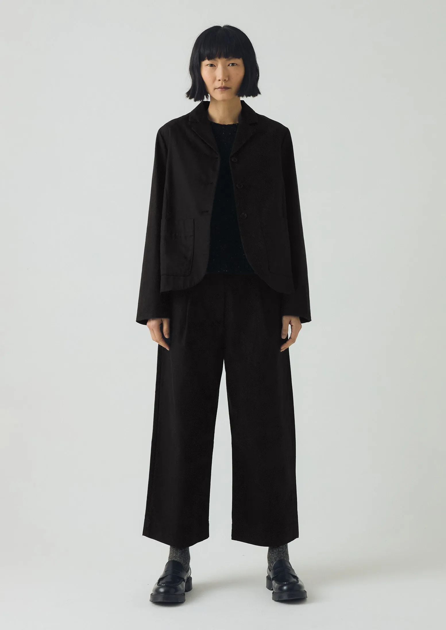 Cotton Wool Herringbone Pleat Front Pants | Black Movement Ready Fit