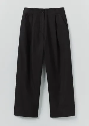 Cotton Wool Herringbone Pleat Front Pants | Black All-Purpose Wear Lightweight Flex
