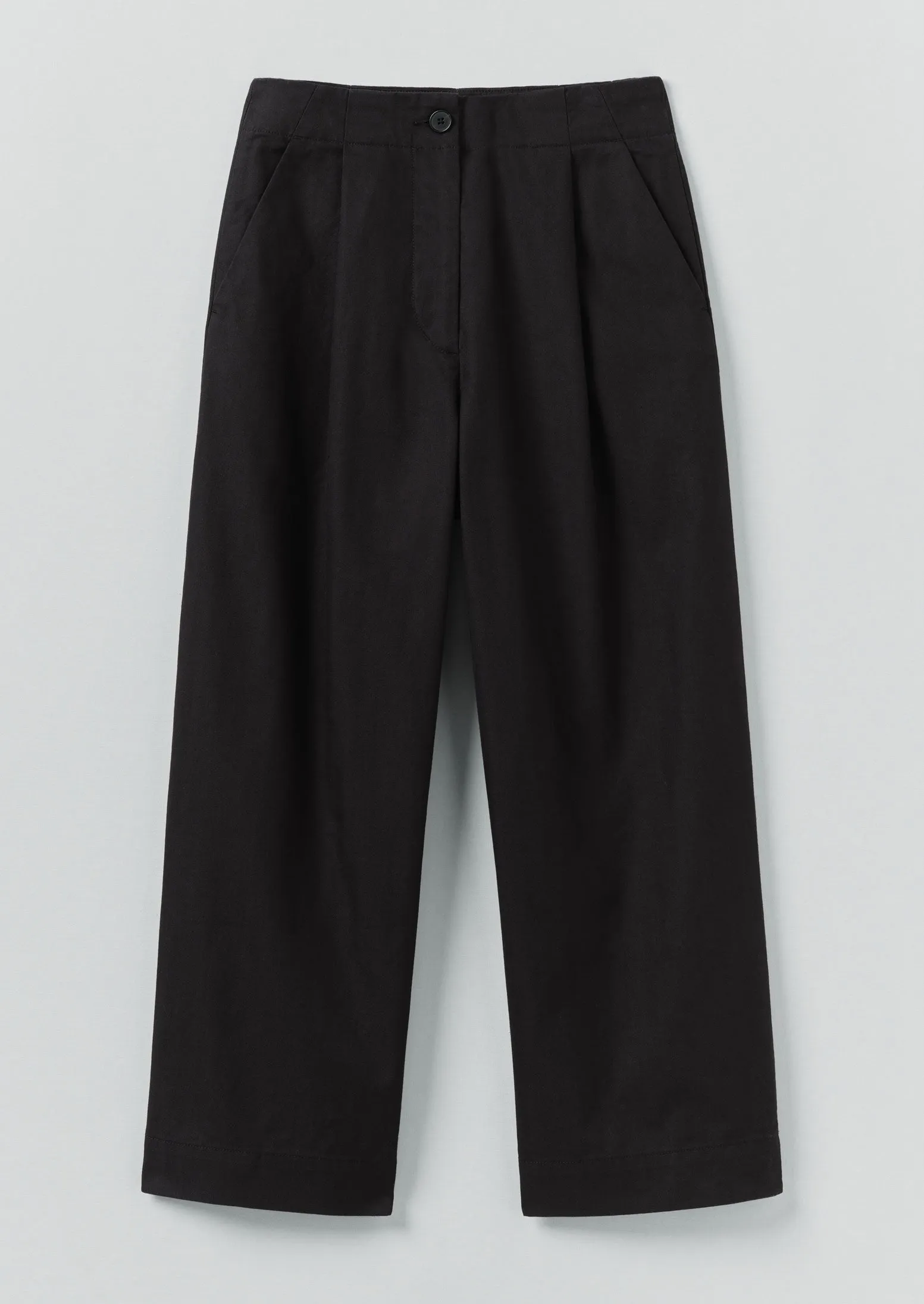 Cotton Wool Herringbone Pleat Front Pants | Black All-Purpose Wear Lightweight Flex