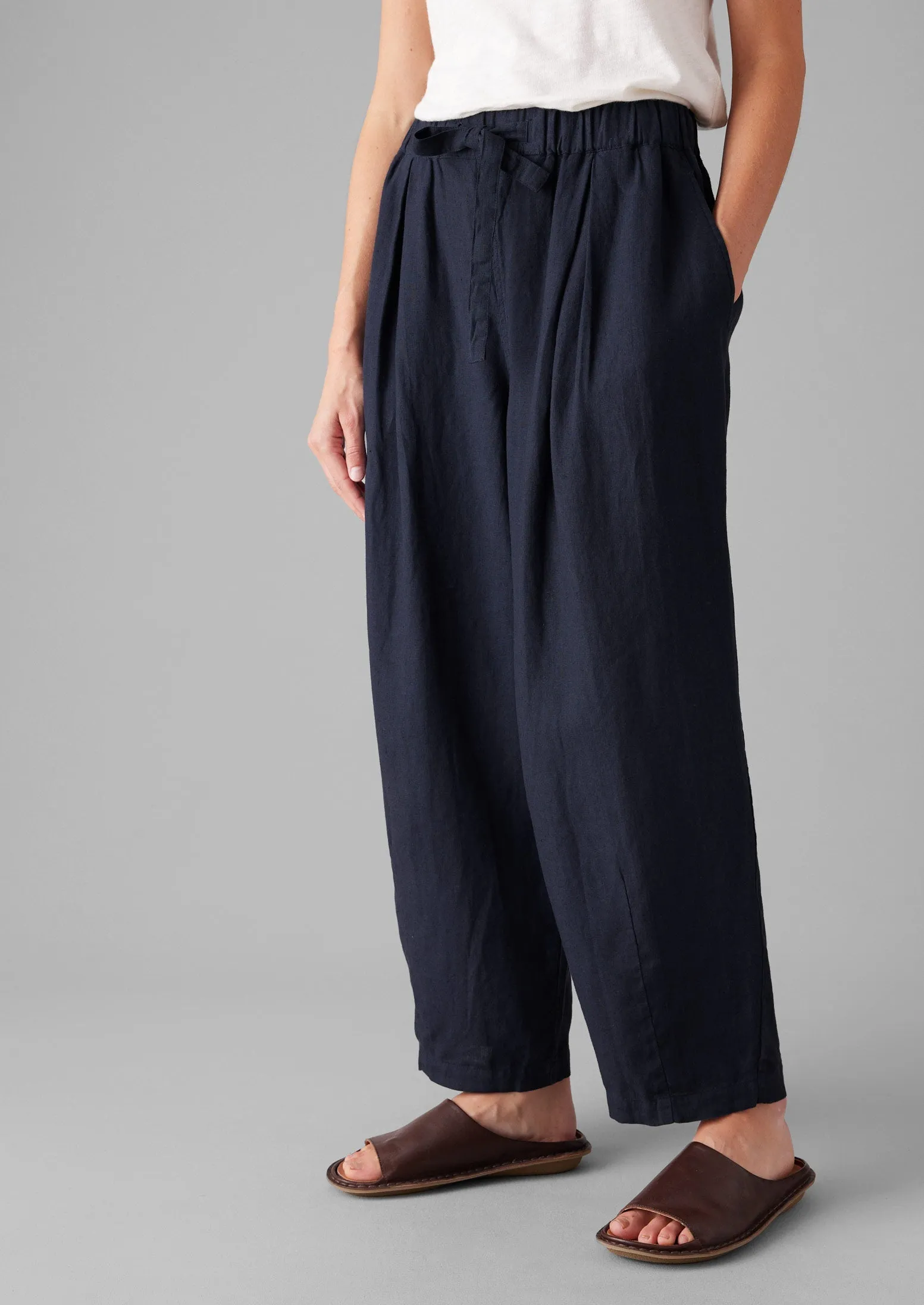 Minako Garment Dyed Linen Pants | Midnight Elastic Free Cuffs