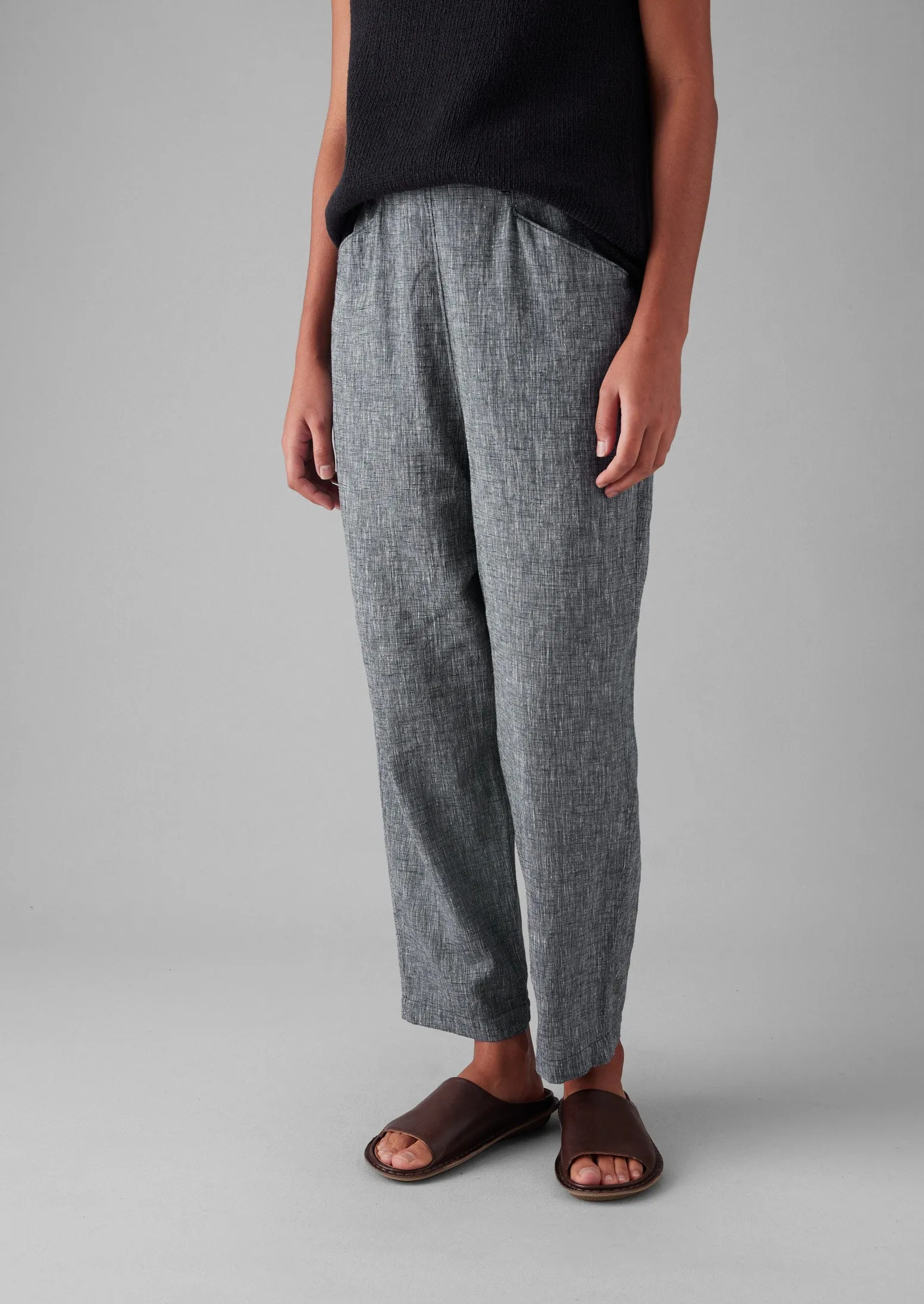 Anti Pilling Flex Fit Alix Etched Linen Cotton Pants | Blue Melange