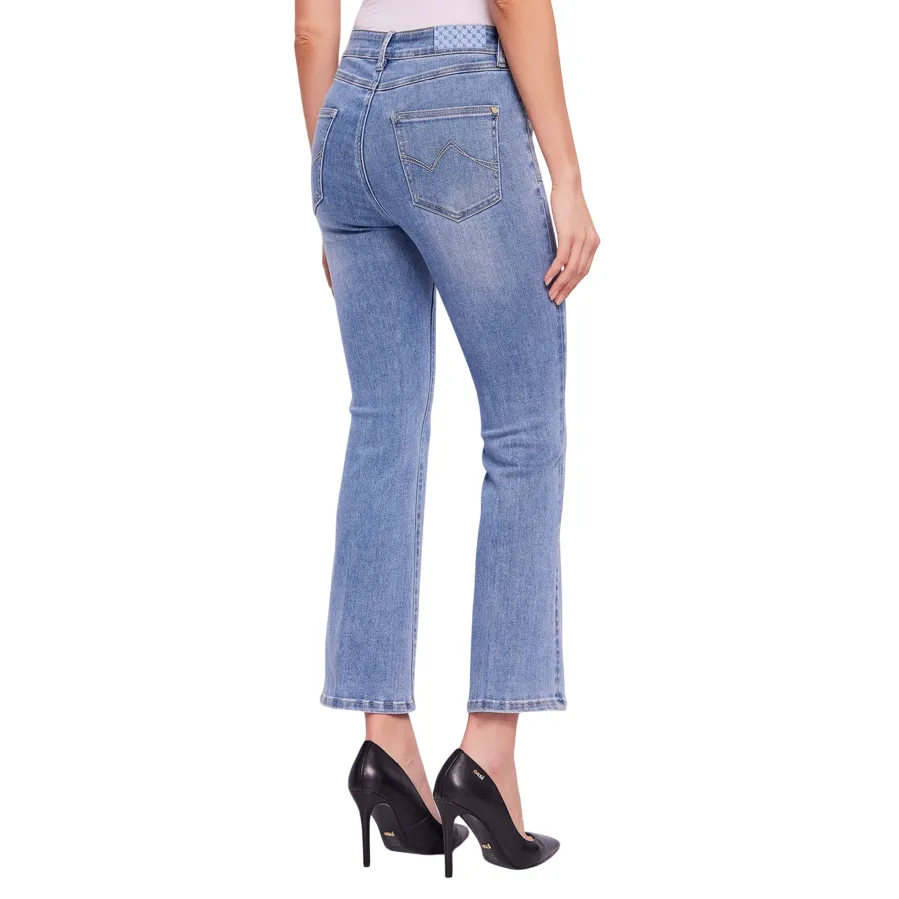 Gaud?? pantalone jeans da donna a vita alta con strass alle tasche a zampa 511BD26004 00 blu chiaro Holiday Vibes Date Night Lightweight
