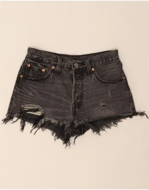 LEVI'S Womens 501 Distressed Denim Shorts W24 XS Black Cotton Collectible Item