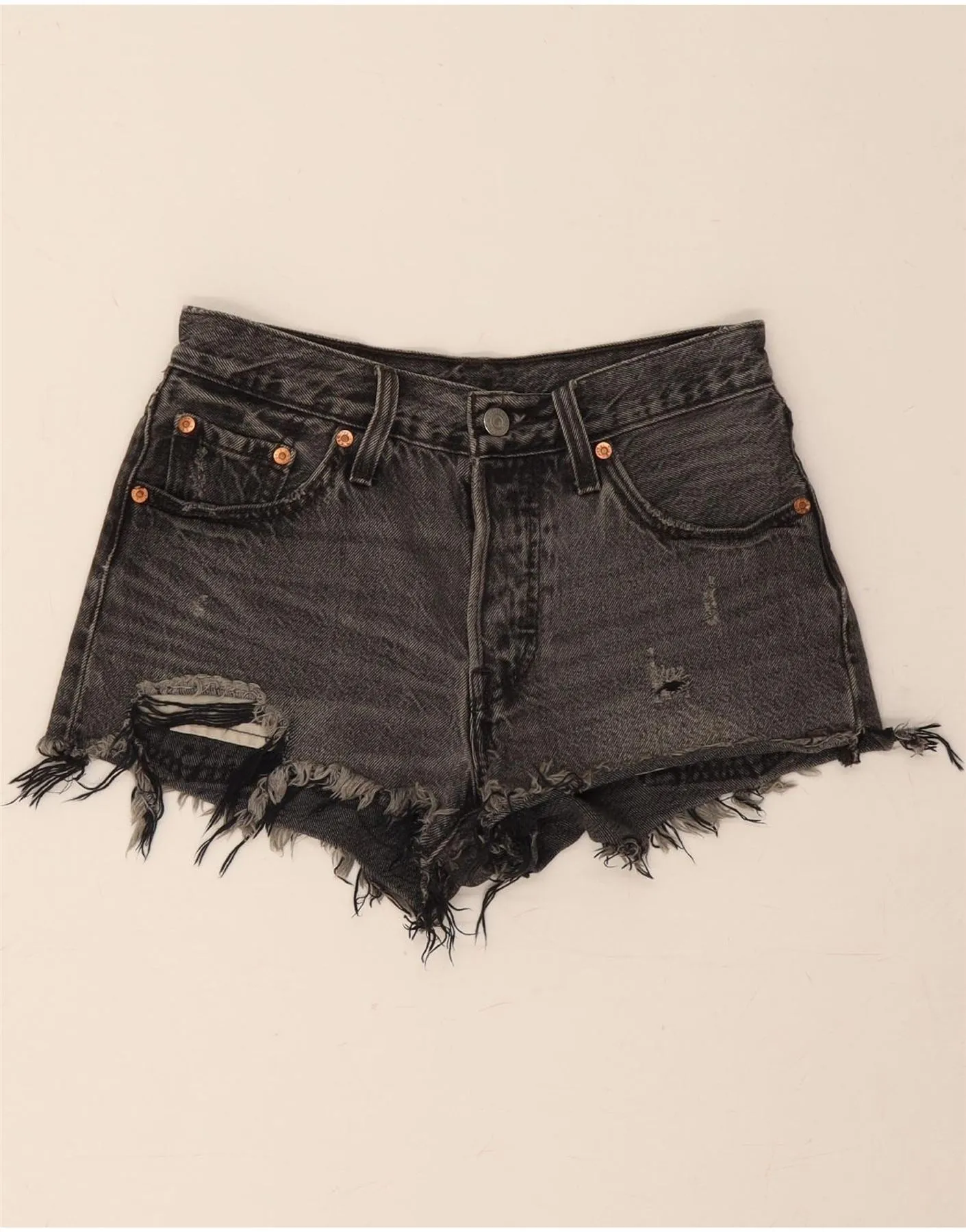 LEVI'S Womens 501 Distressed Denim Shorts W24 XS Black Cotton Collectible Item