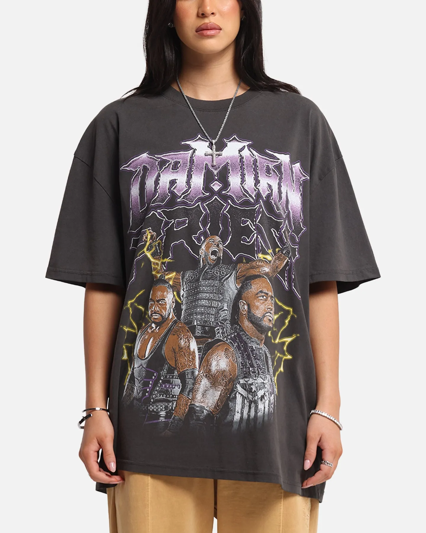 Culture Kings X WWE Damian Priest Wrestlemania XLI Heavy T-Shirt Black Wash Adjustable Hem Fashionable Wear