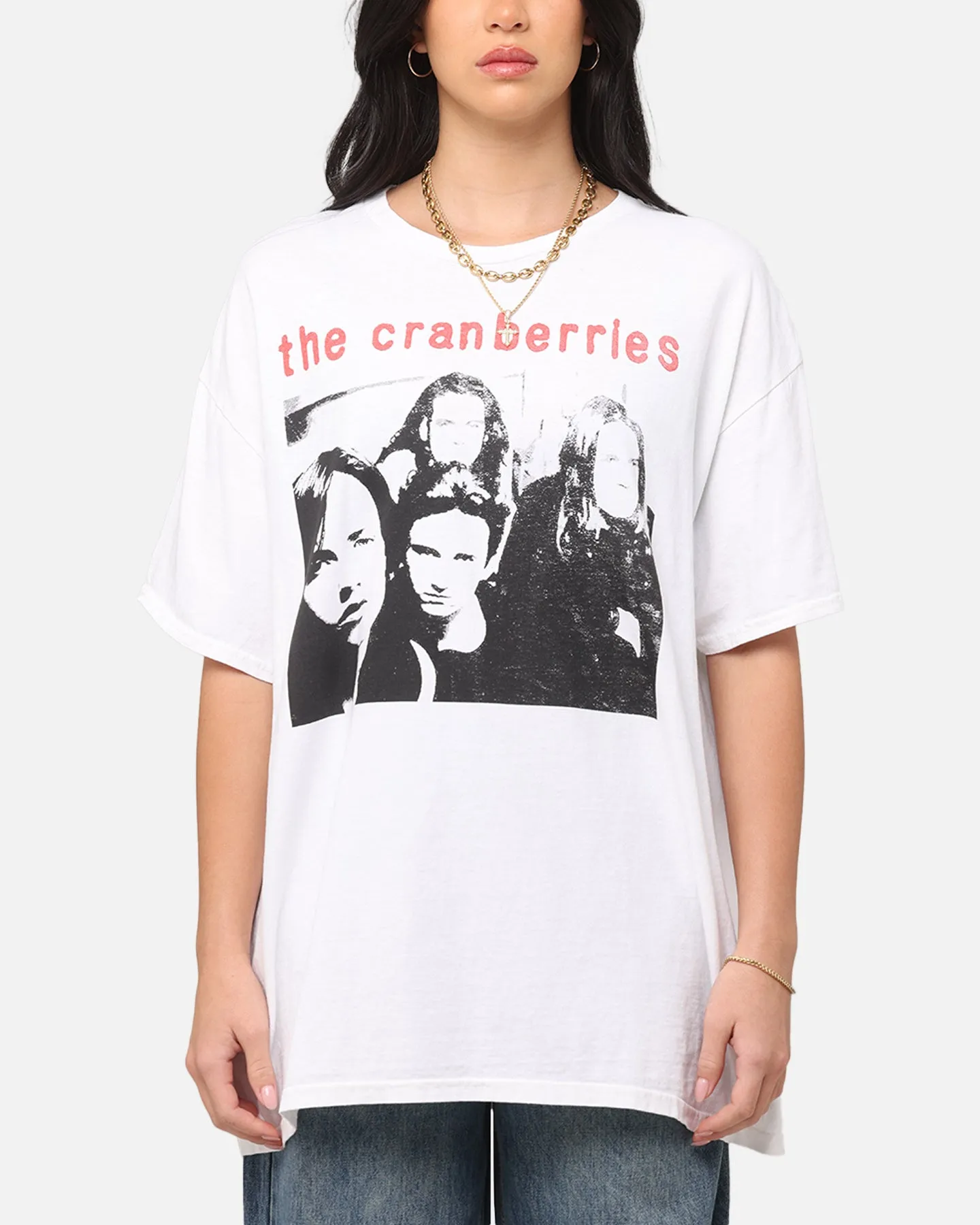 Printed design Ribbed Collar Trim The Cranberries Band Vintage T-Shirt White Vintage