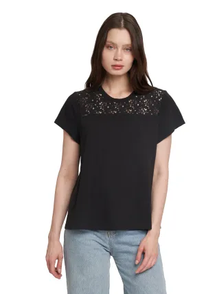 Easy Short Sleeve Crew Lace Yoke Travel convenience