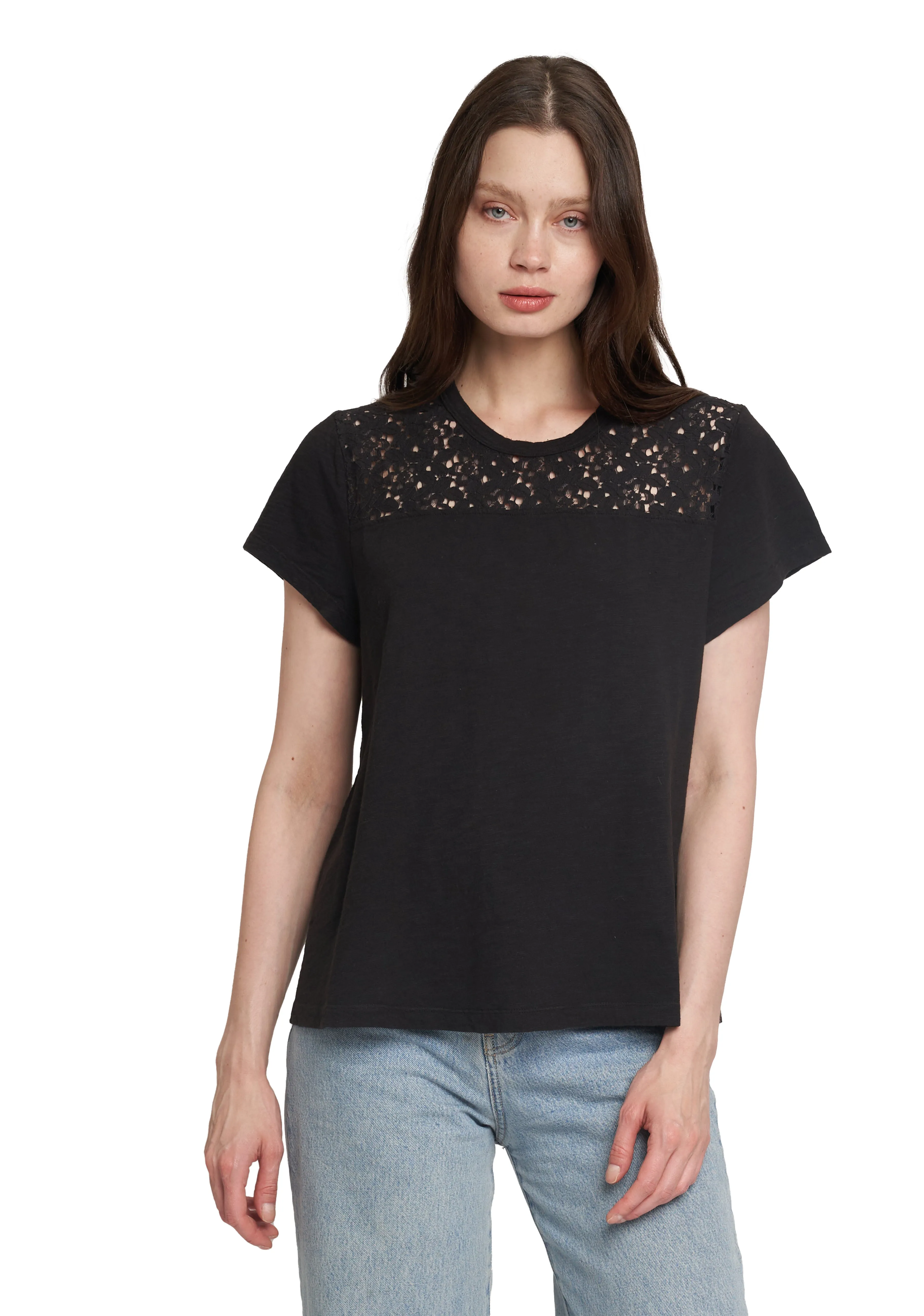 Practical Wear Easy Short Sleeve Crew Lace Yoke