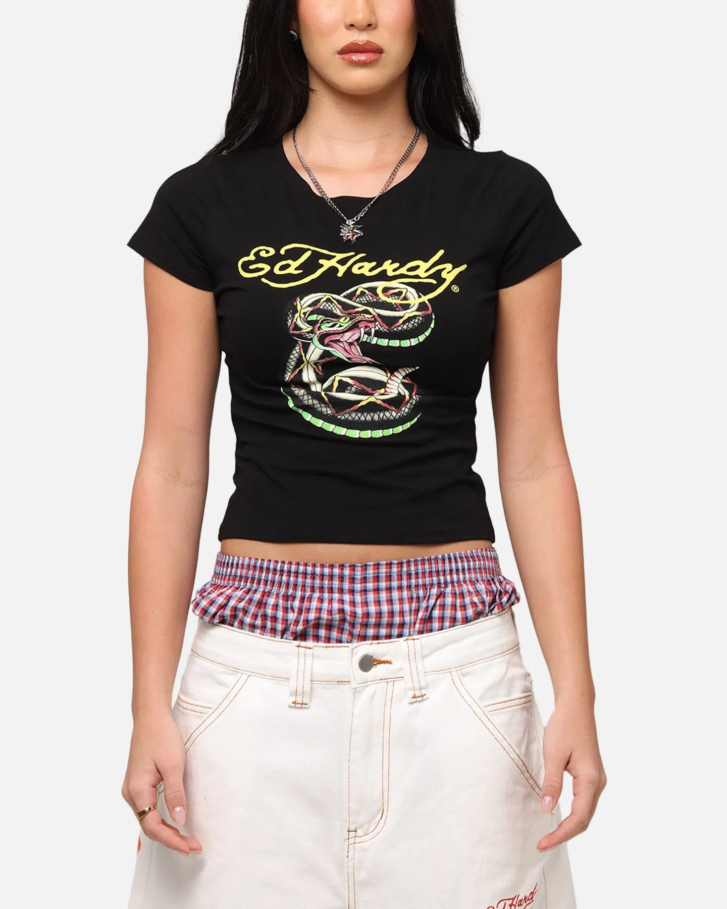 Ed Hardy Women's Snake Baby T-Shirt Black Date night