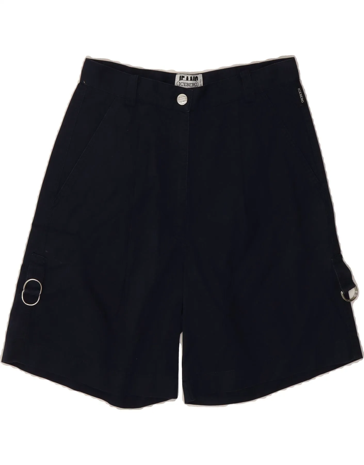 ICEBERG Womens High Waist Chino Shorts IT 42 Medium W26 Navy Blue Comfort Tech Cool Breeze
