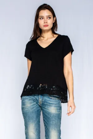 Baby Baby V-Neck Short Sleeve Tee Patch Lace Hem Lightweight Weave All-day style