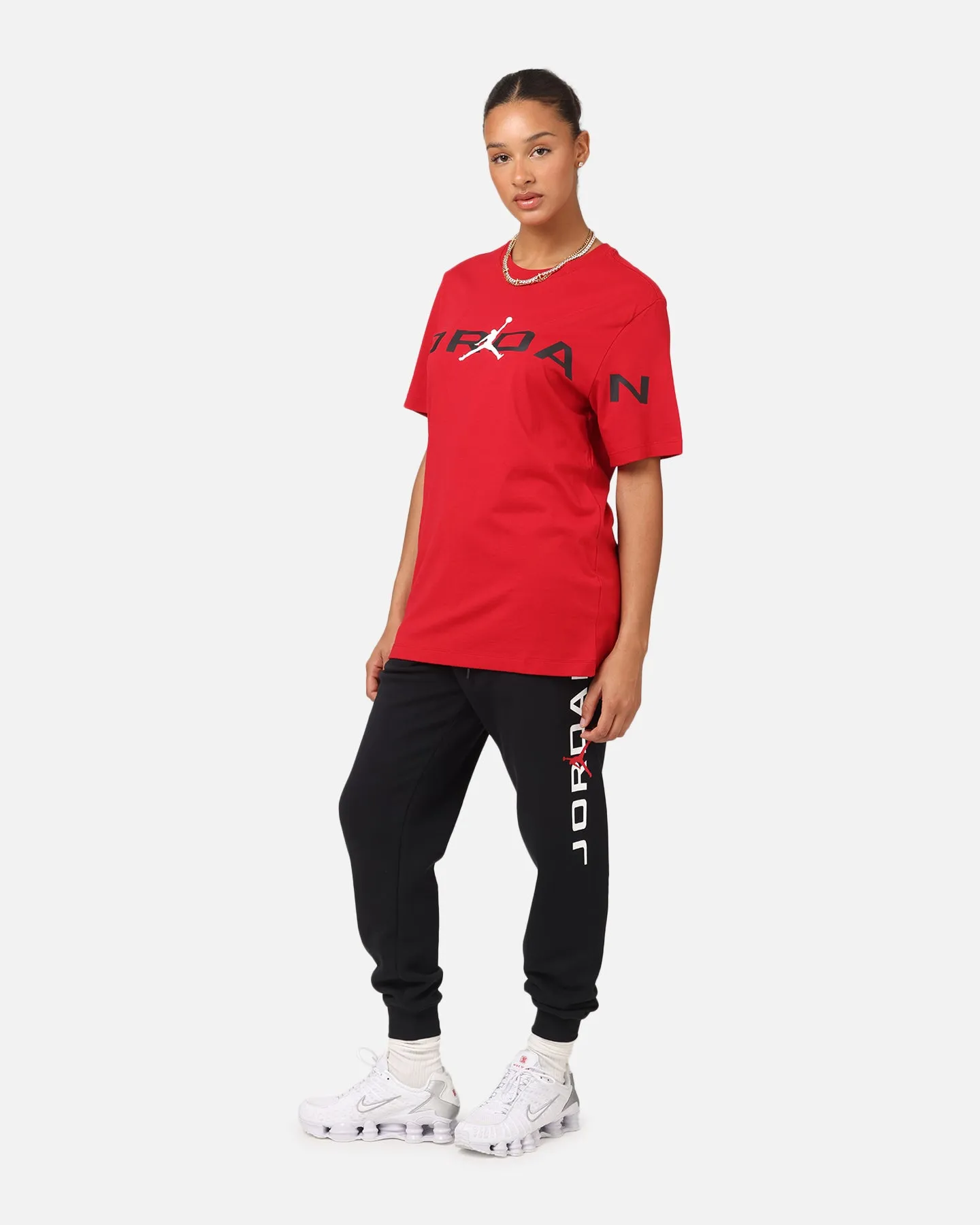 Jordan Air Stretch Crewneck T-Shirt Gym Red/Black/White Lace trim