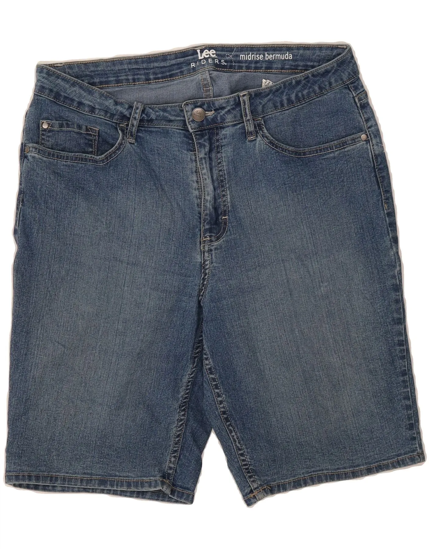 Fitness Enthusiast Wrinkle Resistant Material LEE Womens Riders Mid Rise Bermuda Denim Shorts US 12 Large W32 Blue