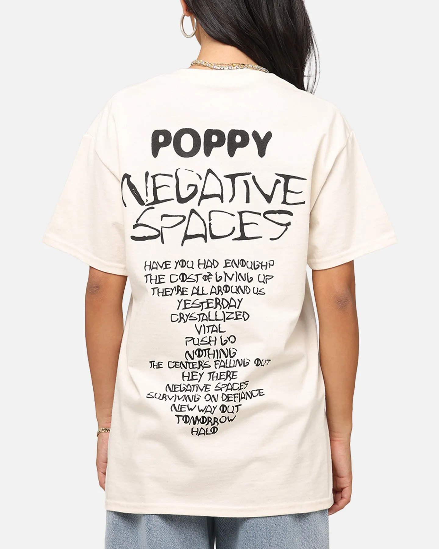 Chic and Soft Chilly Day Essentials Poppy Negative Spaces Track T-Shirt Off White