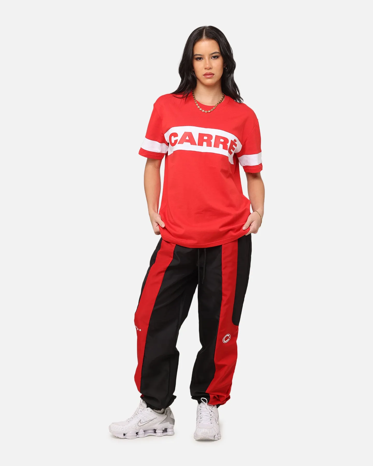 Biodegradable Options ReinforcedHems Carre Bars T-Shirt Red/White