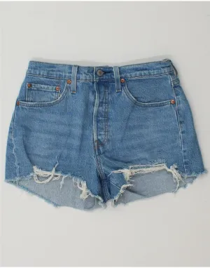 Comfort Waist Summer Wardrobe LEVI'S Womens 501 Denim High Waist Hot Pants W28 Medium Blue Cotton