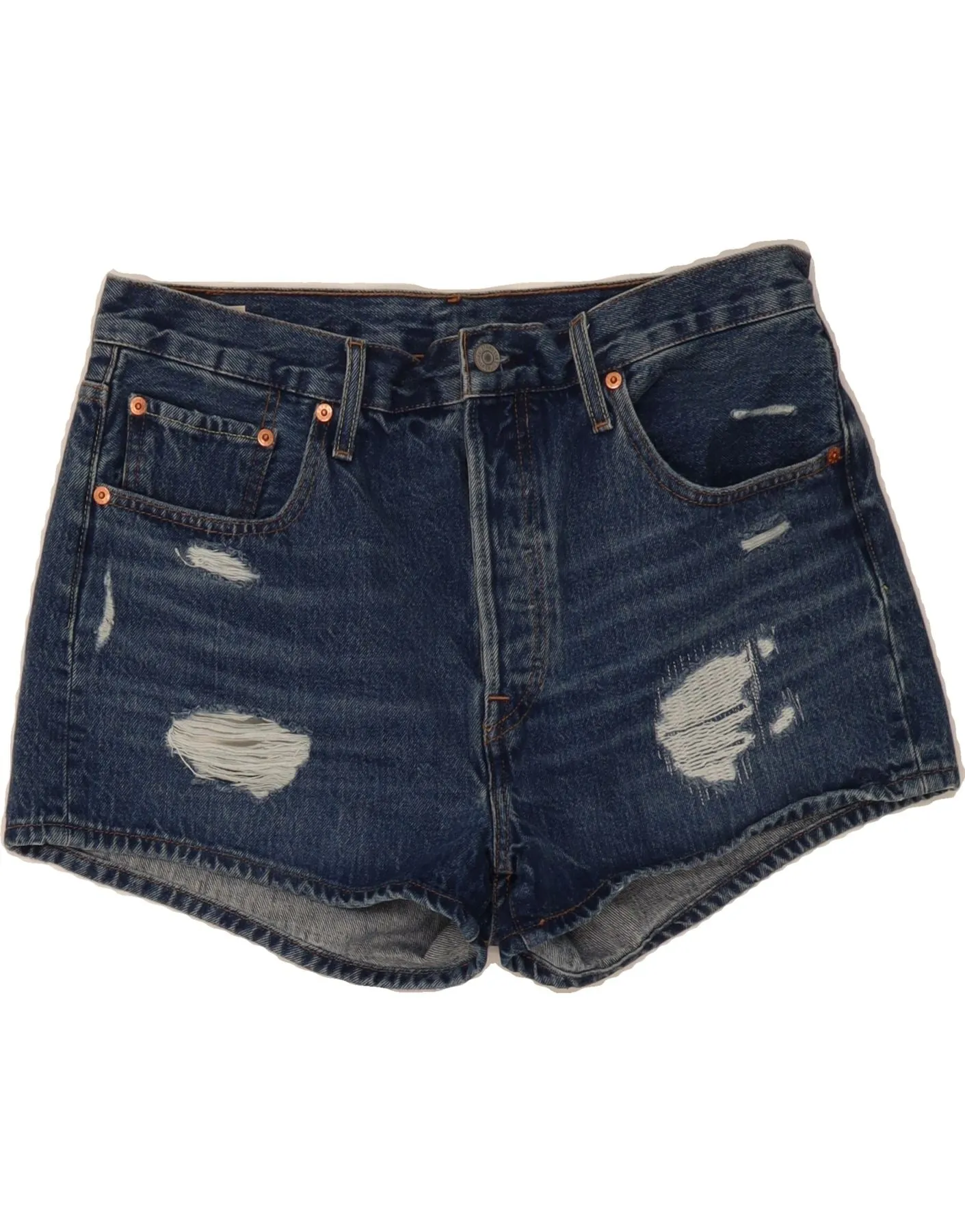 LEVI'S Womens 501 Distressed Denim Shorts W31 Medium Blue Cotton Lightweight Fabric