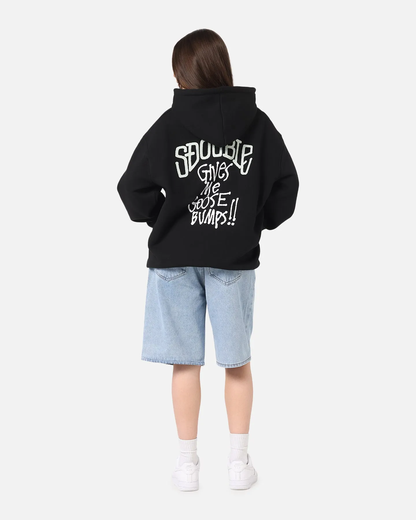S Double Goosebumps Hoodie Washed Black Street Feel Llama like