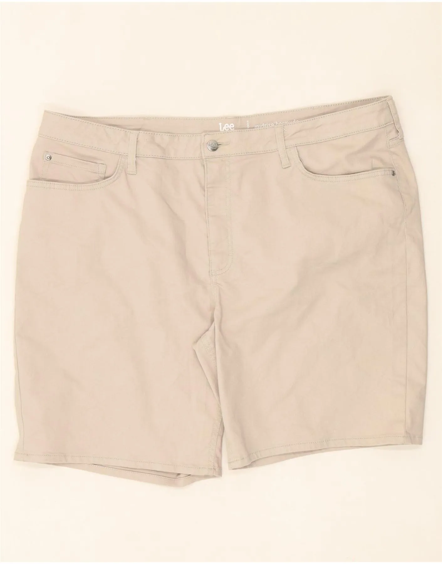 LEE Womens Riders Mid Rise Bermuda Shorts US 22 3XL W42 Beige Cotton Flexible Layer QuickAccessPockets