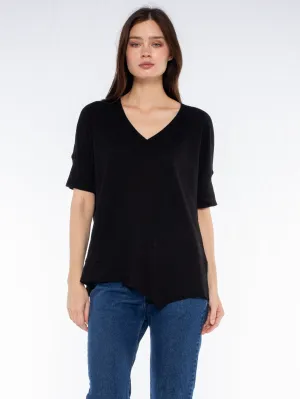 Chic Wear V-Neck Short Sleeve Tee w/Rib Slanted Hem