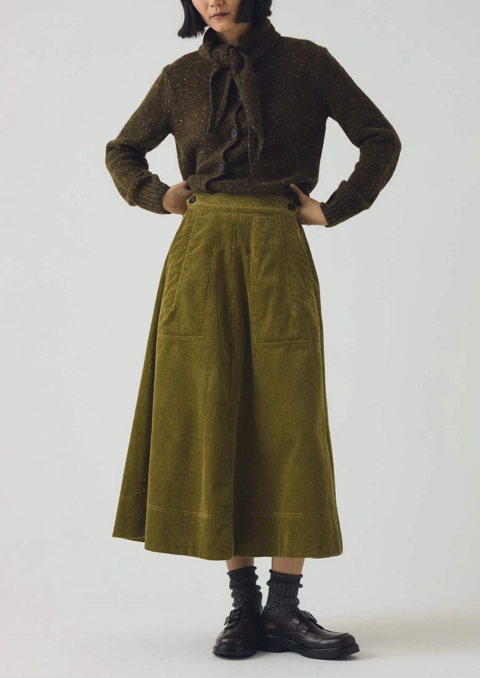 Organic Cord A Line Skirt | Antique Olive investment piece