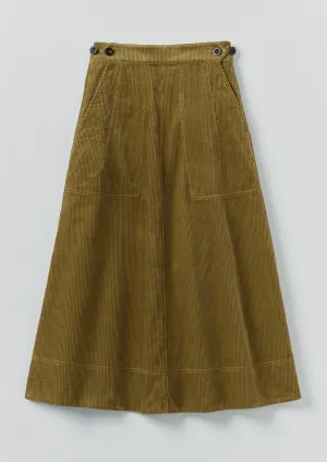 Breezy Outfit Red Carpet Look Organic Cord A Line Skirt | Antique Olive